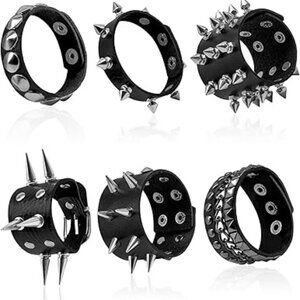 6 Pieces Punk‎ Studded Bracelet Spiked Leather Rivets Studded Men or Women